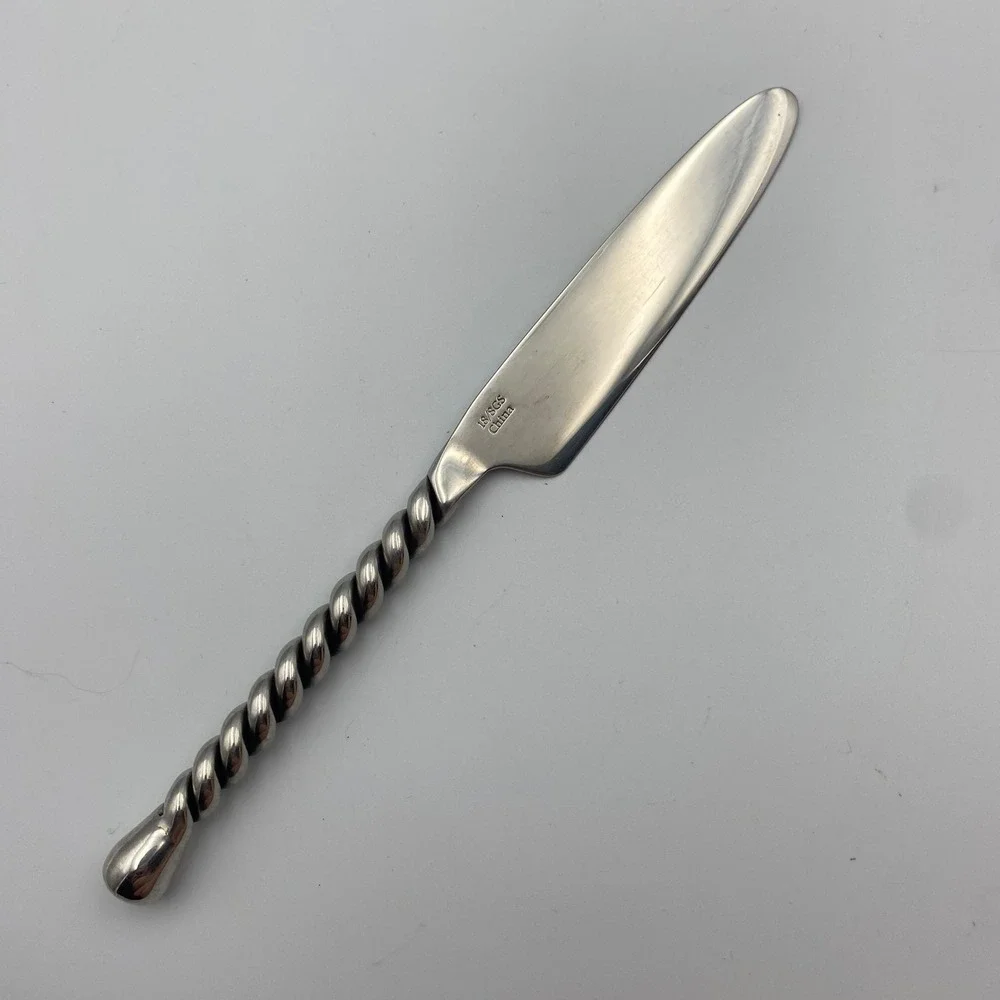 Gourmet Settings Silver Tear Dinner Knives 18/8 Stainless Steel Twisted Set of 8